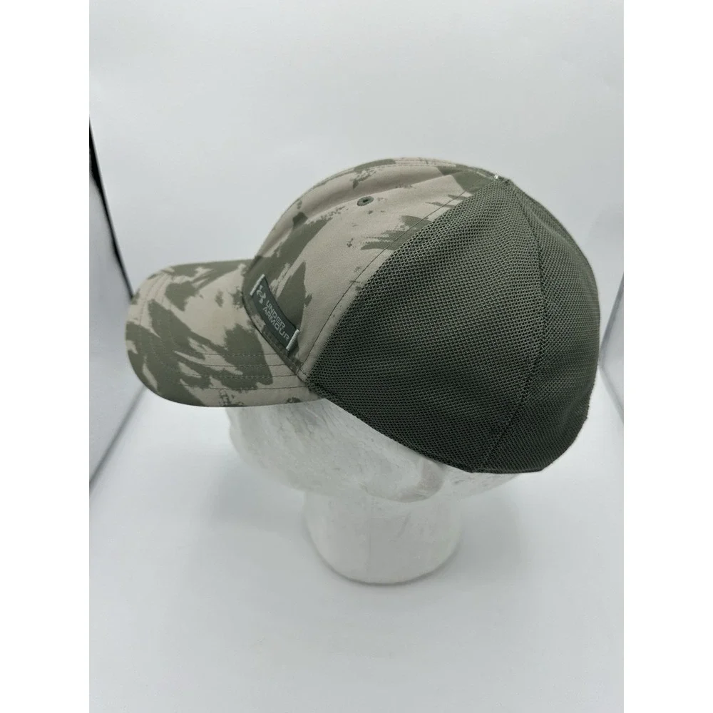 Under Armour Camo Mesh Back Snapback Hat Green Tan Hunting Trucker Cap